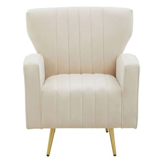 Hasselt Velvet Armchair In Natural With Gold Metal Legs
