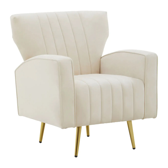 Hasselt Velvet Armchair In Natural With Gold Metal Legs