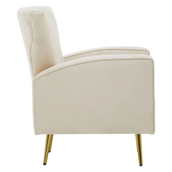 Hasselt Velvet Armchair In Natural With Gold Metal Legs