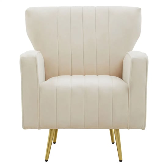 Product photograph of Hasselt Velvet Armchair In Natural With Gold Metal Legs from Furniture in Fashion