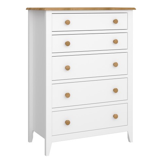 Photo of Hasten wooden chest of 5 drawers in white and pine