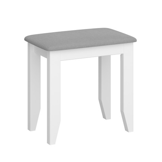 Hasten Wooden Stool With Grey Fabric Seat In White_1