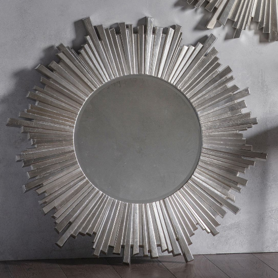 Product photograph of Hatfield Round Starburst Design Wall Mirror In Silver from Furniture in Fashion