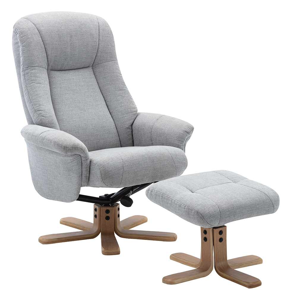 Hatton Fabric Recliner Chair With Stool In Lille Cloud