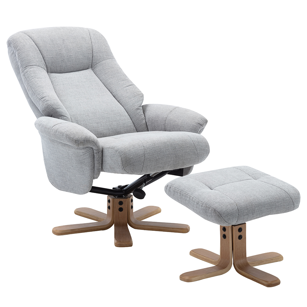 Hatton Fabric Recliner Chair With Stool In Lille Cloud