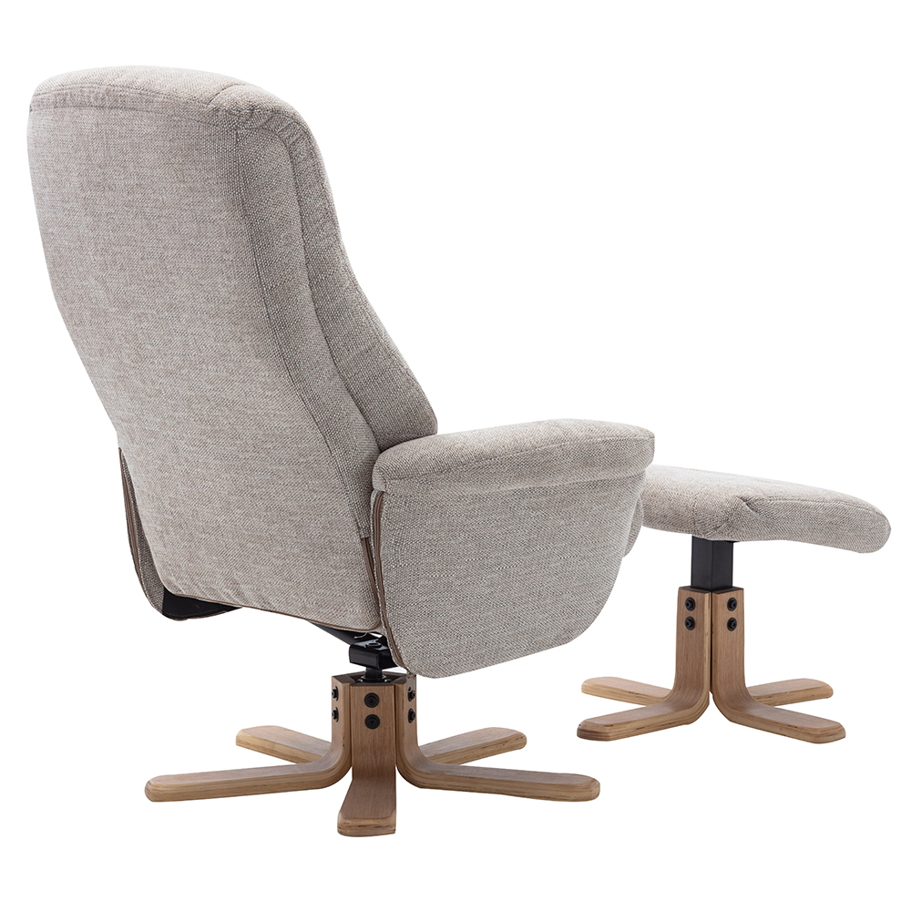 Hatton Fabric Recliner Chair With Stool In Lille Sand And Oak