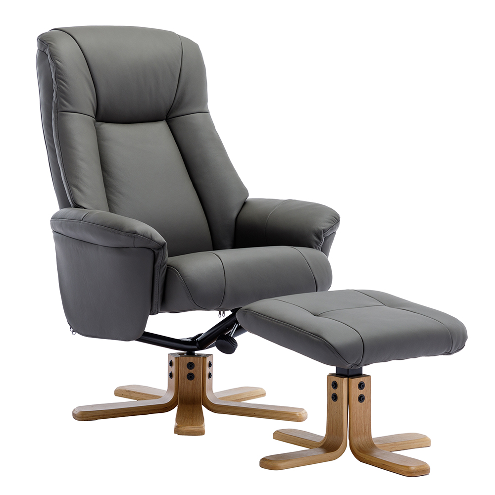 Hatton Leather Recliner Chair With Stool In Cinder And Oak