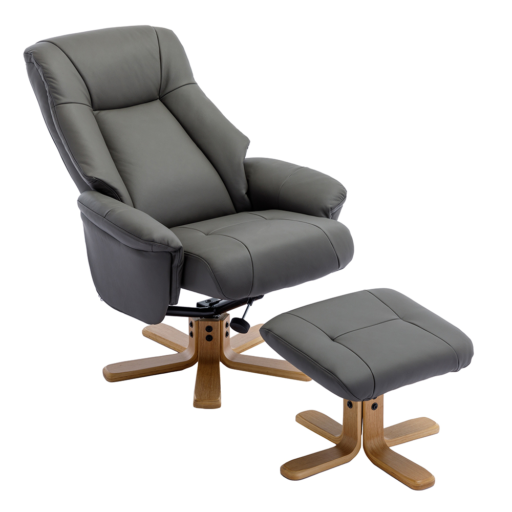 Hatton Leather Recliner Chair With Stool In Cinder And Oak