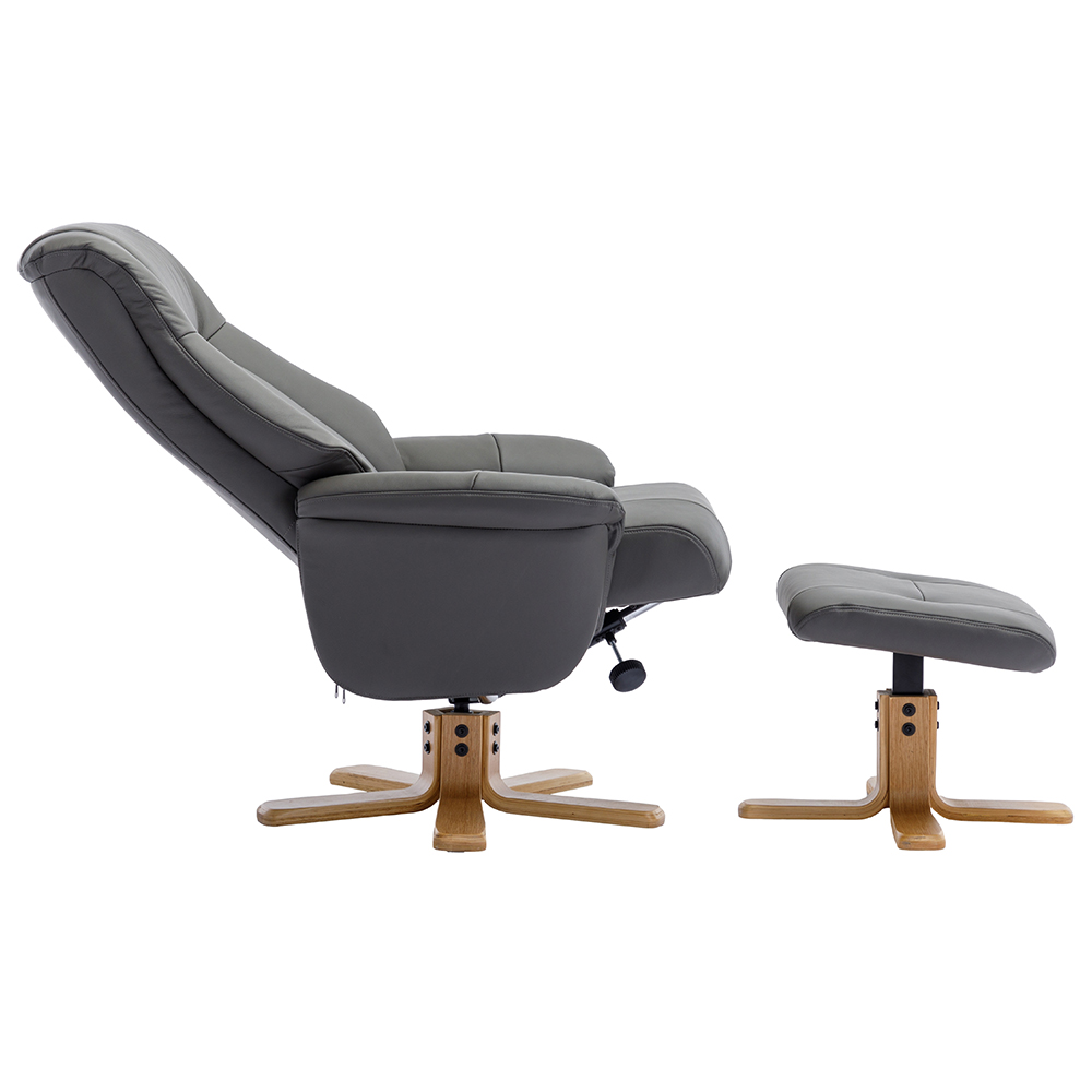 Hatton Leather Recliner Chair With Stool In Cinder And Oak