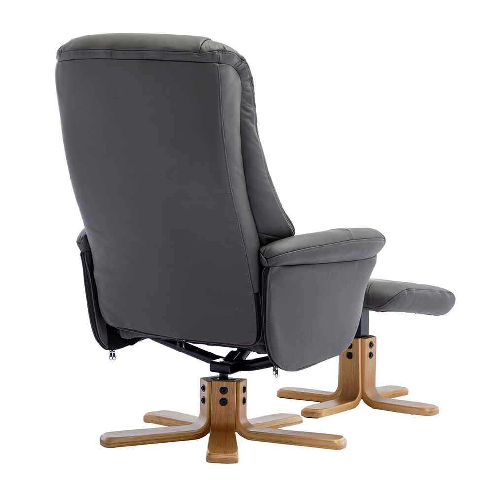 Hatton Leather Recliner Chair With Stool In Cinder And Oak