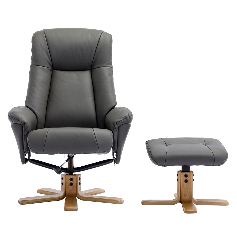 Hatton Leather Recliner Chair With Stool In Cinder And Oak