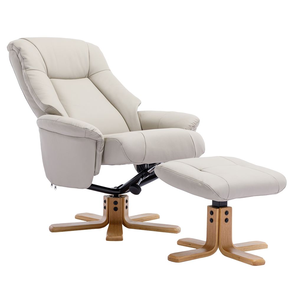 Hatton Leather Recliner Chair With Stool In Mushroom And Oak
