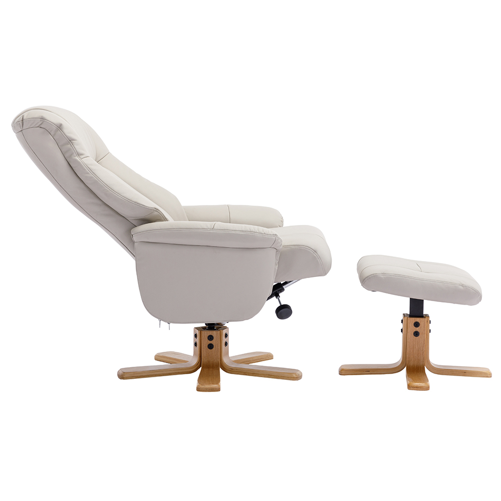 Hatton Leather Recliner Chair With Stool In Mushroom And Oak