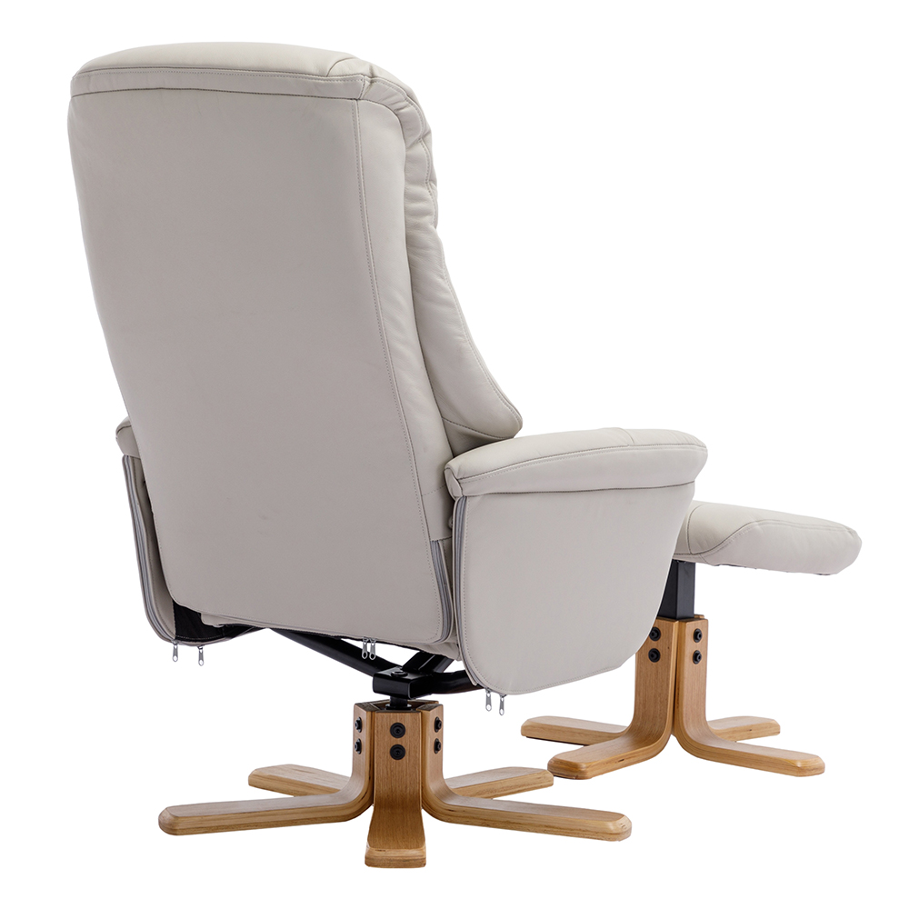 Hatton Leather Recliner Chair With Stool In Mushroom And Oak