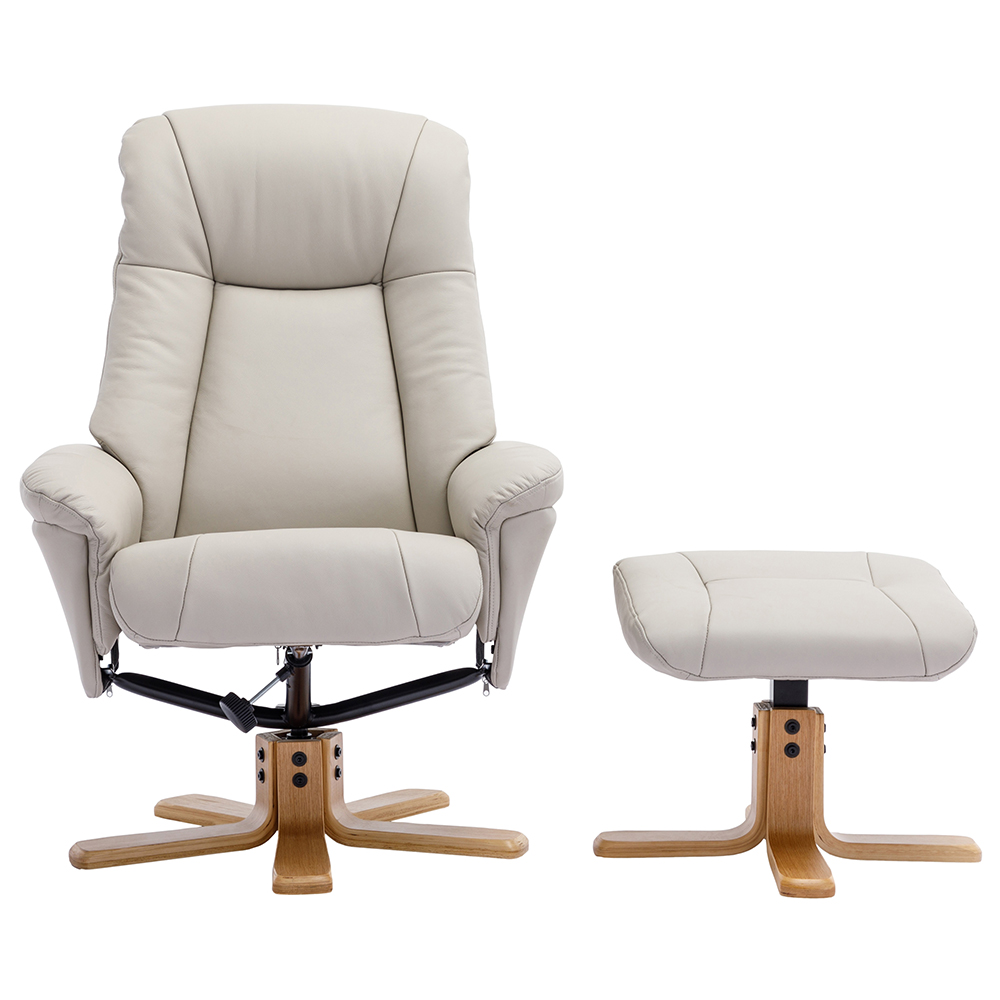 Hatton Leather Recliner Chair With Stool In Mushroom And Oak