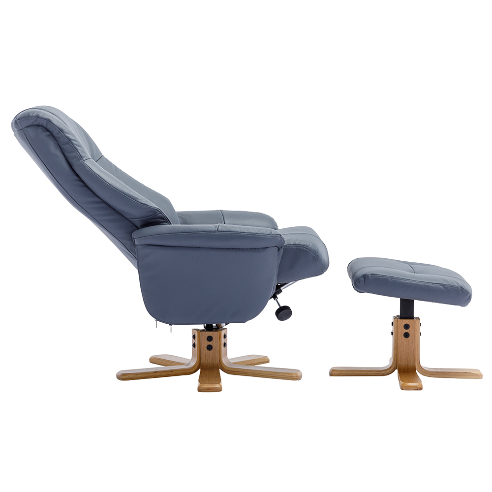 Hatton Leather Recliner Chair With Stool In Petrol Blue And Oak