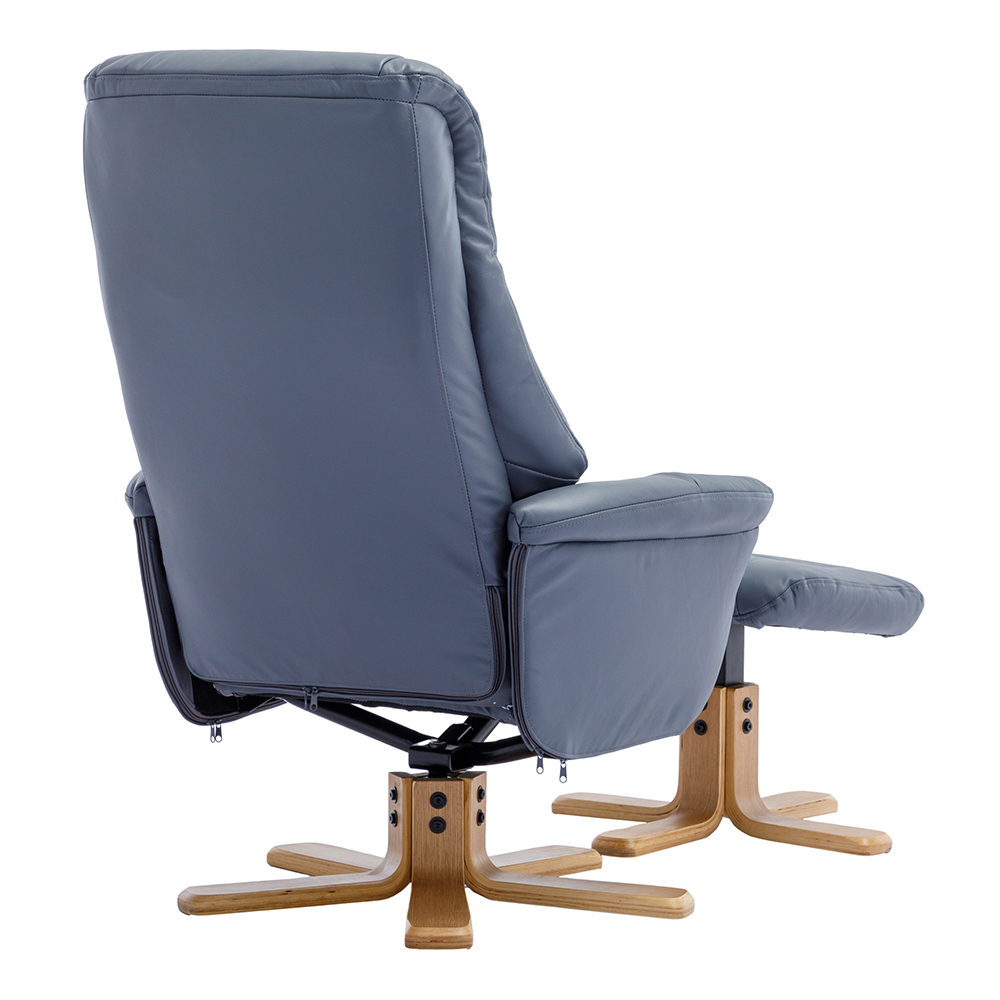 Hatton Leather Recliner Chair With Stool In Petrol Blue And Oak