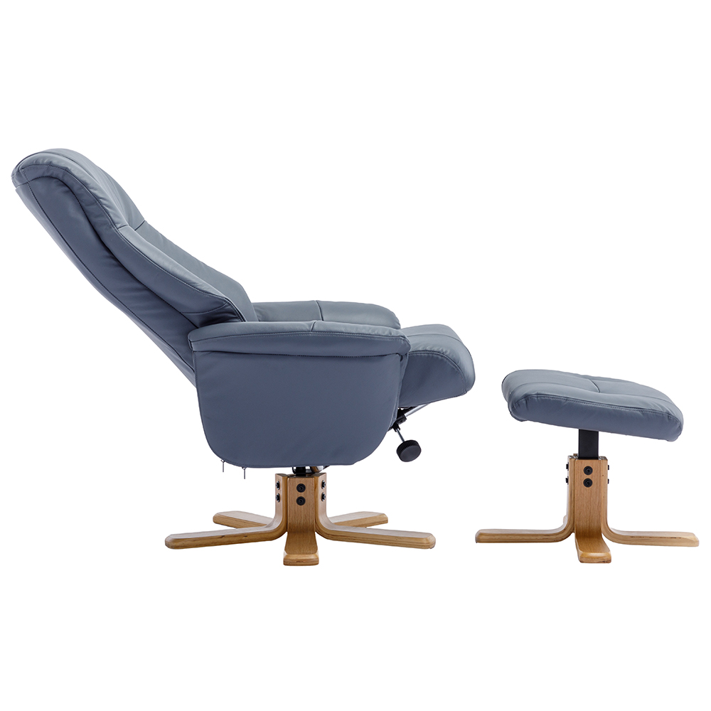 Hatton Leather Recliner Chair With Stool In Petrol Blue And Oak