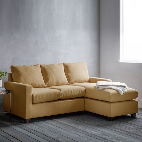 Hatton Left Hand Corner Sofa In Field Ochre With Wooden
