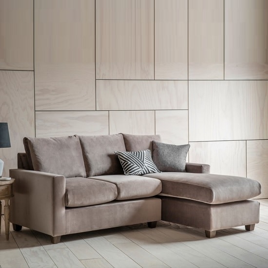 Hatton Left Hand Corner Sofa In Brussels Taupe With Wooden