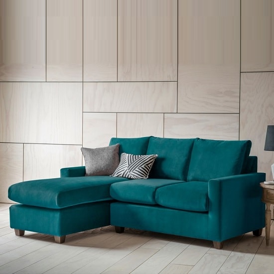 Hatton Right Hand Corner Sofa In Brussels Petrol And Wooden