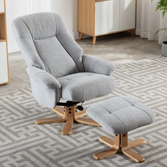 Hatton Fabric Swivel Recliner Chair And Footstool In Cloud FiF
