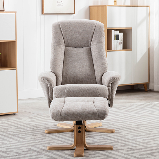 Hatton Fabric Swivel Recliner Chair And Footstool In Sand Furniture
