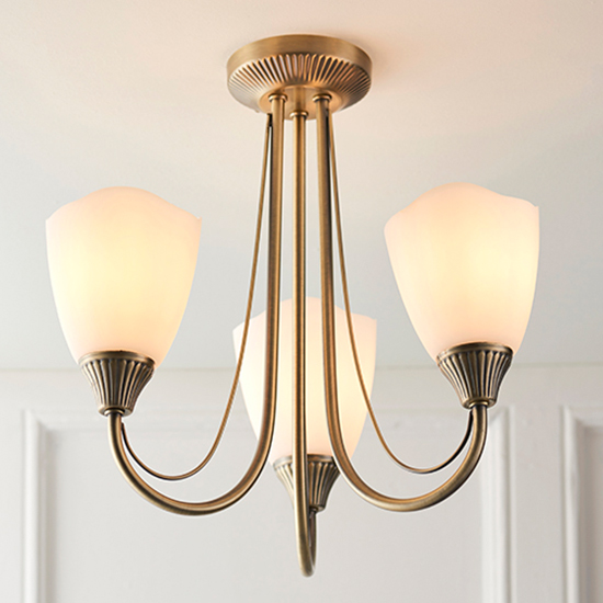 Haughton 3 Lights Semi Flush Ceiling Light In Antique Brass