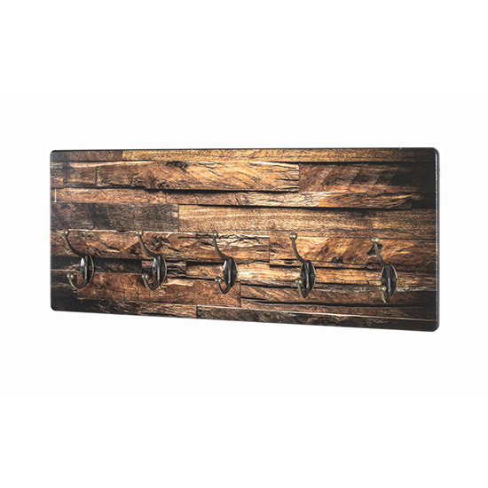 Haute Wooden Wall Hung 5 Hooks Coat Rack In Parquet Print