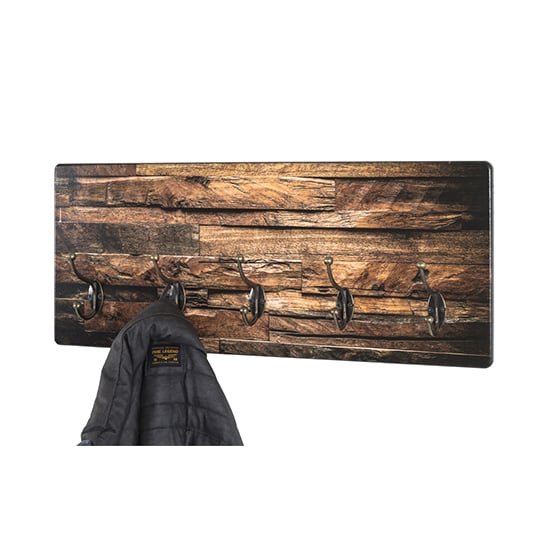 Haute Wooden Wall Hung 5 Hooks Coat Rack In Parquet Print