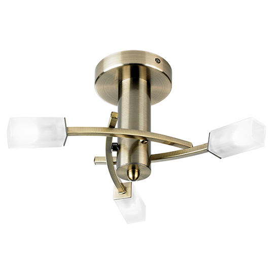 Havana 3 Lights Glass Semi Flush Ceiling Light In Antique Brass