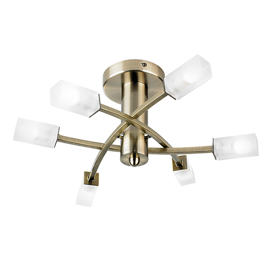 Product photograph of Havana 6 Lights Glass Semi Flush Ceiling Light In Antique Brass from Furniture in Fashion