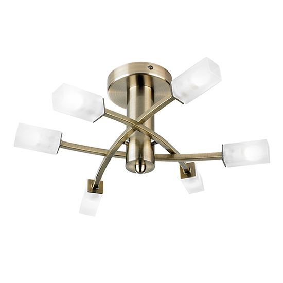 Havana 6 Lights Glass Semi Flush Ceiling Light In Antique Brass