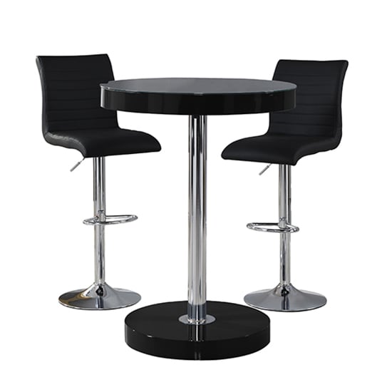 Havana Bar Table In Black With 2 Ripple Black Bar Stools Furniture in