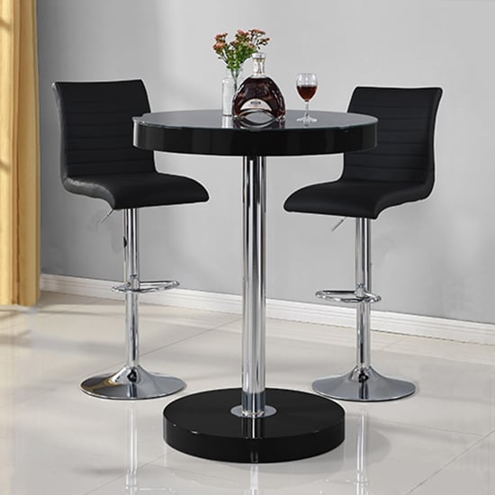 Read more about Havana black gloss bar table with 2 ripple black stools