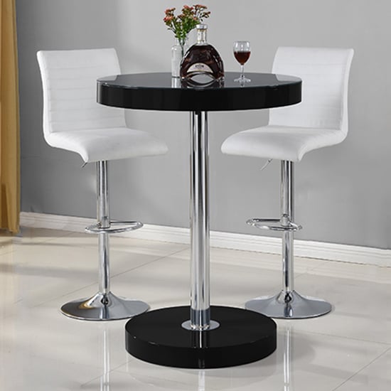 Havana Bar Table In Black With 2 Ripple White Bar Stools