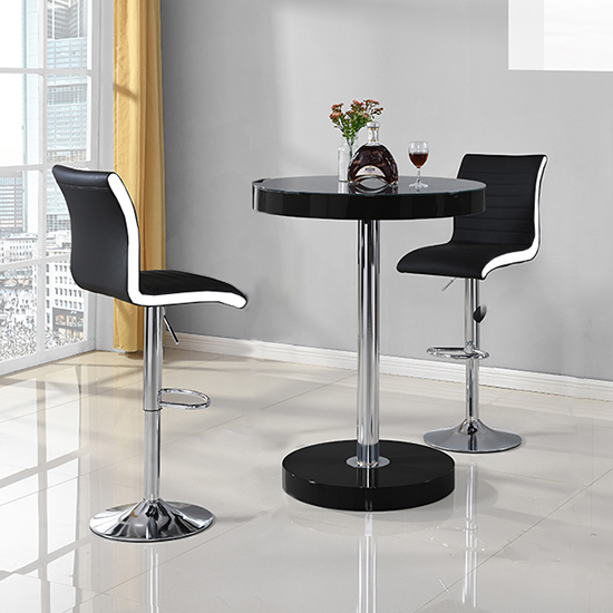 Havana Bar Table In Black With 2 Ritz Black White Bar Stools