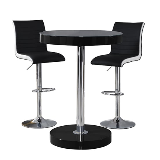 Havana Bar Table In Black With 2 Ritz Black White Bar Stools
