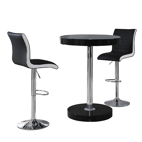 Havana Bar Table In Black With 2 Ritz Black White Bar Stools | Furniture in Fashion
