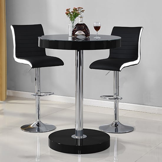 Photo of Havana bar table in black with 2 ritz black and white bar stools