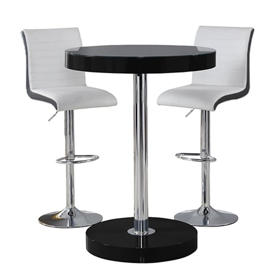 Havana Bar Table In Black With 2 Ritz White And Black Bar Stools_3