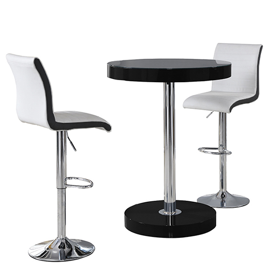 Havana Bar Table In Black With 2 Ritz White And Black Bar Stools_4