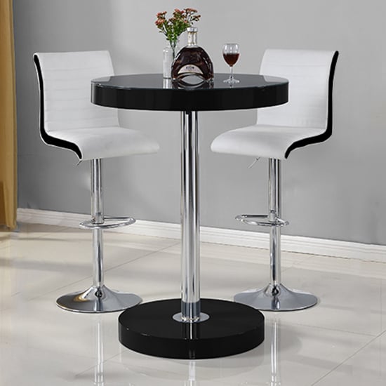 Photo of Havana bar table in black with 2 ritz white and black bar stools