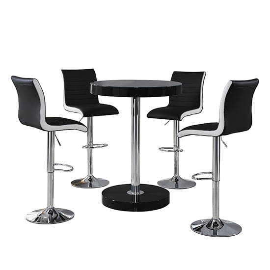 Havana Bar Table In Black With 4 Ritz Black And White Bar Stools_2
