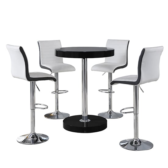 Havana Bar Table In Black With 4 Ritz White Black Bar Stools
