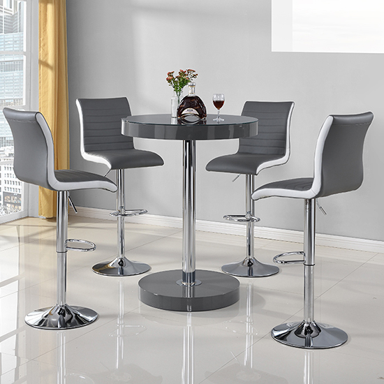 Photo of Havana bar table in grey with 4 ritz grey and white bar stools