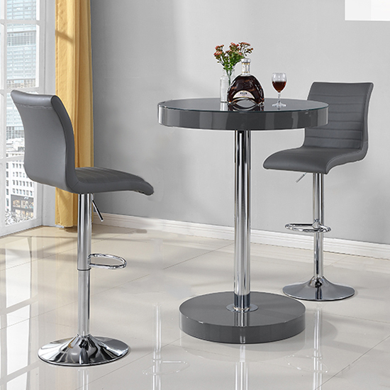 Havana Bar Table In Grey With 2 Ripple Grey Bar Stools_2
