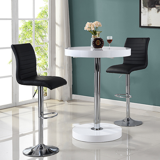 Havana White Gloss Bar Table With 2 Ripple Black Stools