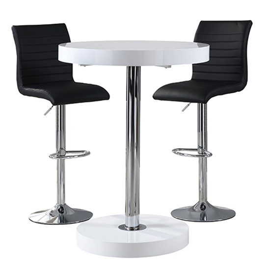 Havana White Gloss Bar Table With 2 Ripple Black Stools