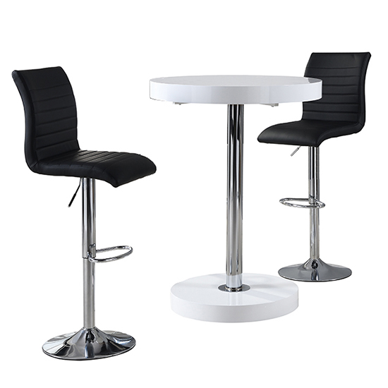 Havana White Gloss Bar Table With 2 Ripple Black Stools